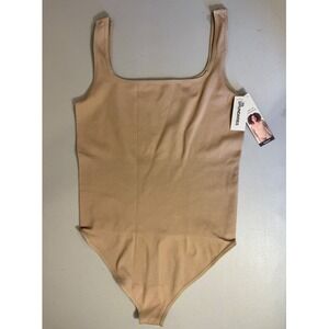 No Boundaries Bodysuit Women XXL Tan Seamless Smoothing Ribbed Square Neck NEW